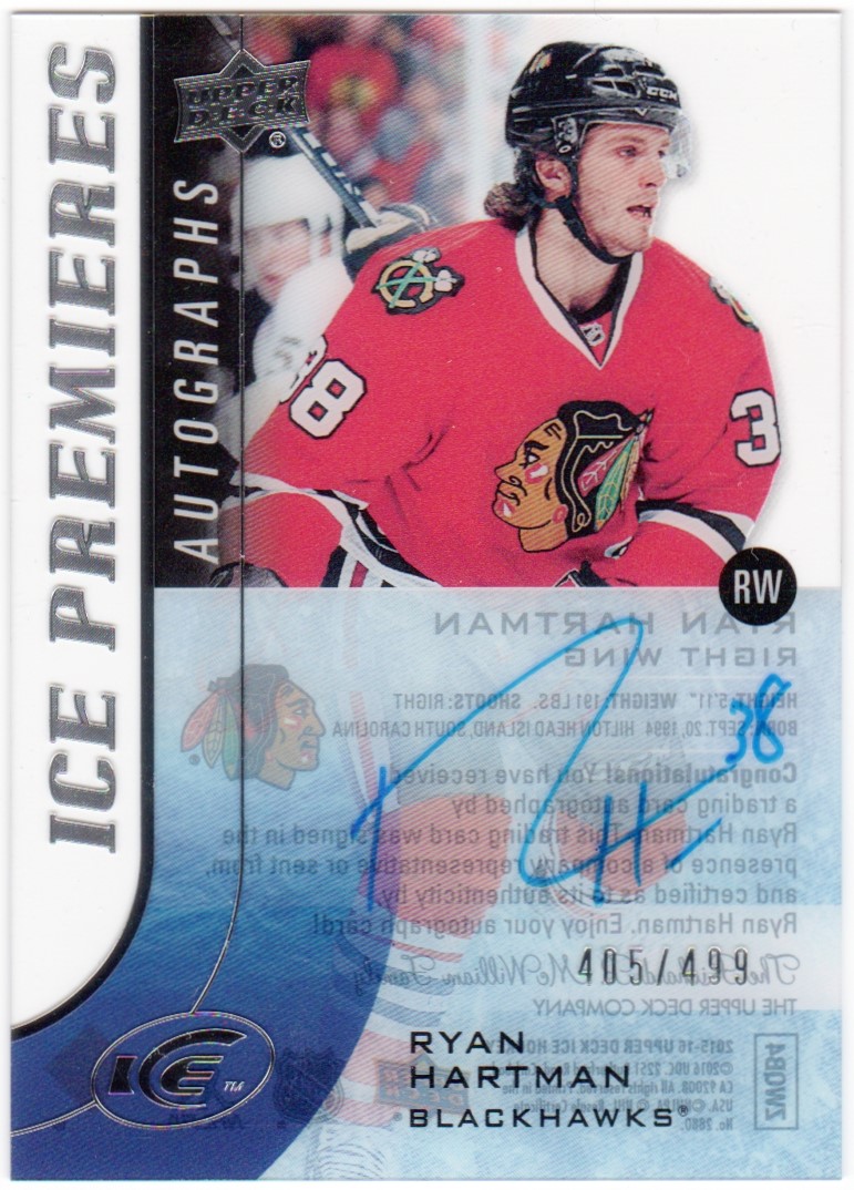 (image for) 2015-16 Upper Deck Ice Ice Premieres Autographs #IPARH Ryan Hartman AUTO 405/499 - RC Year