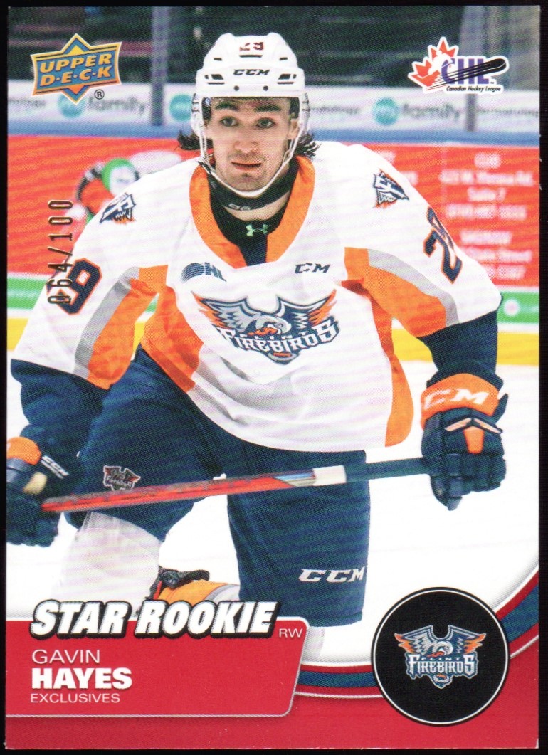 2021-22 Upper Deck CHL Exclusives #393 Gavin Hayes 64/100 (image for) 2021-22 Upper Deck CHL Exclusives #393 Gavin Hayes 64/100
