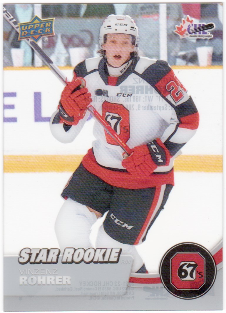 2021-22 Upper Deck CHL Clear Cut #368 Vinzenz Rohrer SR (image for) 2021-22 Upper Deck CHL Clear Cut #368 Vinzenz Rohrer SR