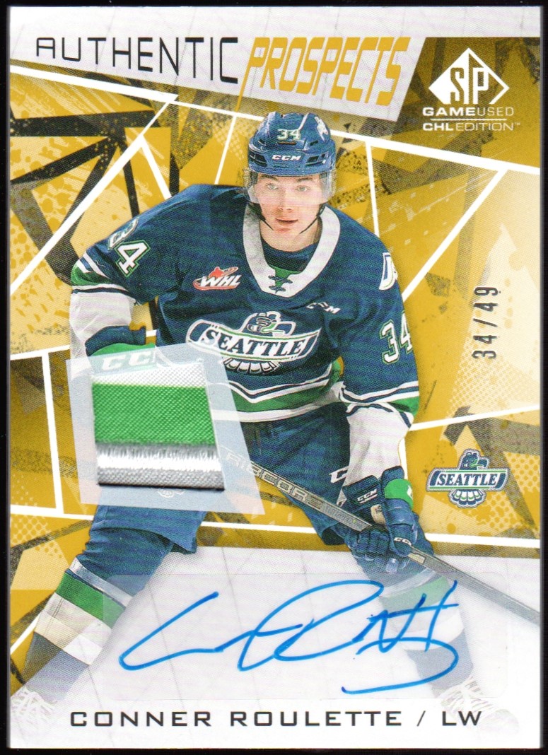2021-22 SP Game Used CHL Patch Auto Gold #63 Conner Roulette (image for) 2021-22 SP Game Used CHL Patch Auto Gold #63 Conner Roulette