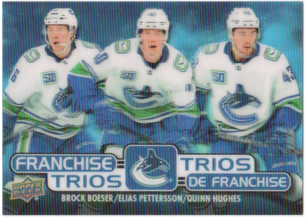 2020-21 Upper Deck Tim Hortons Franchise Trios #T5 Brock Boeser/Elias Pettersson/Quinn Hughes (image for) 2020-21 Upper Deck Tim Hortons Franchise Trios #T5 Brock Boeser/Elias Pettersson/Quinn Hughes