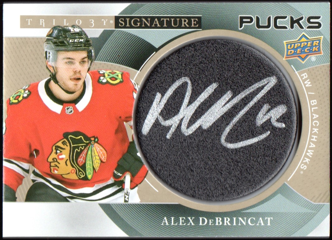 2018-19 Upper Deck Trilogy Signature Pucks #SPAD Alex DeBrincat (image for) 2018-19 Upper Deck Trilogy Signature Pucks #SPAD Alex DeBrincat