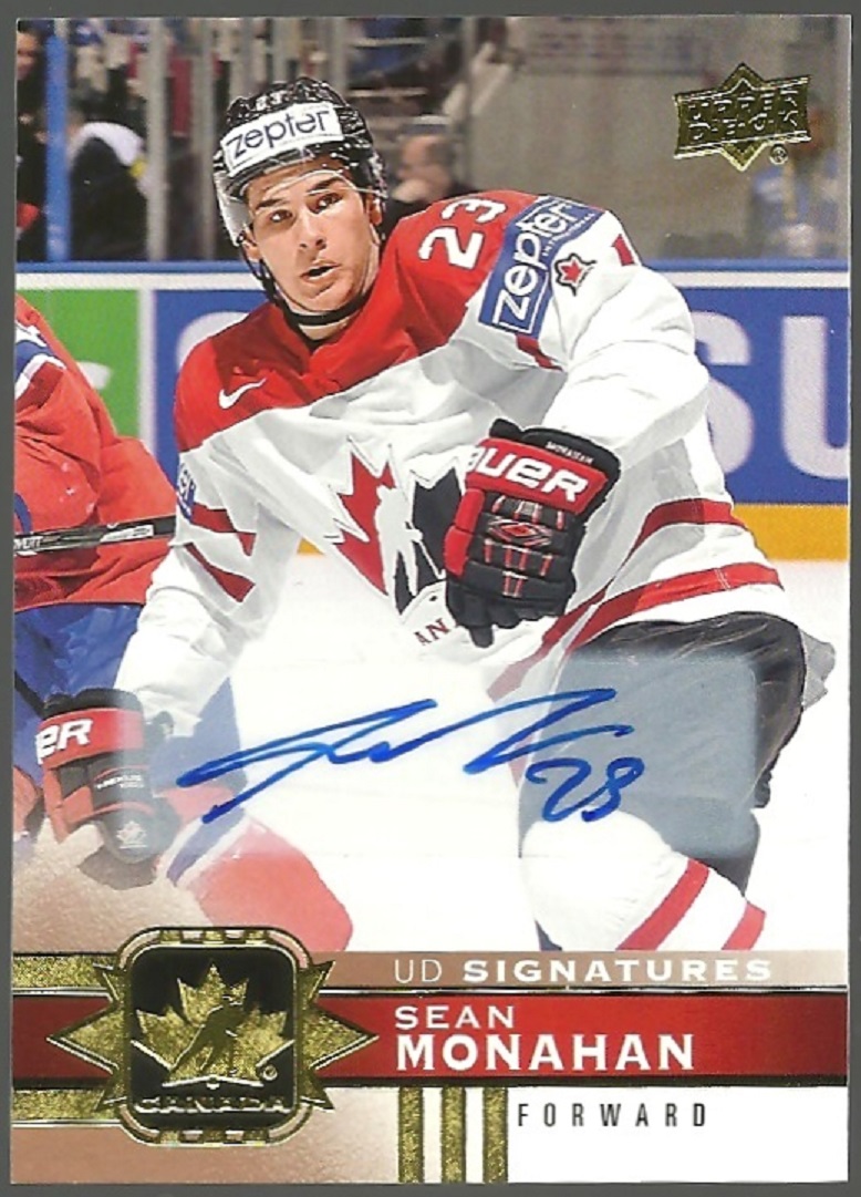 2017-18 Upper Deck Team Canada Gold Foil Signatures #8 Sean Monahan (image for) 2017-18 Upper Deck Team Canada Gold Foil Signatures #8 Sean Monahan
