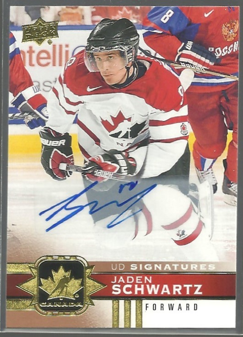 2017-18 UD Team Canada Gold Foil Signatures #22 Jaden Schwartz (image for) 2017-18 UD Team Canada Gold Foil Signatures #22 Jaden Schwartz