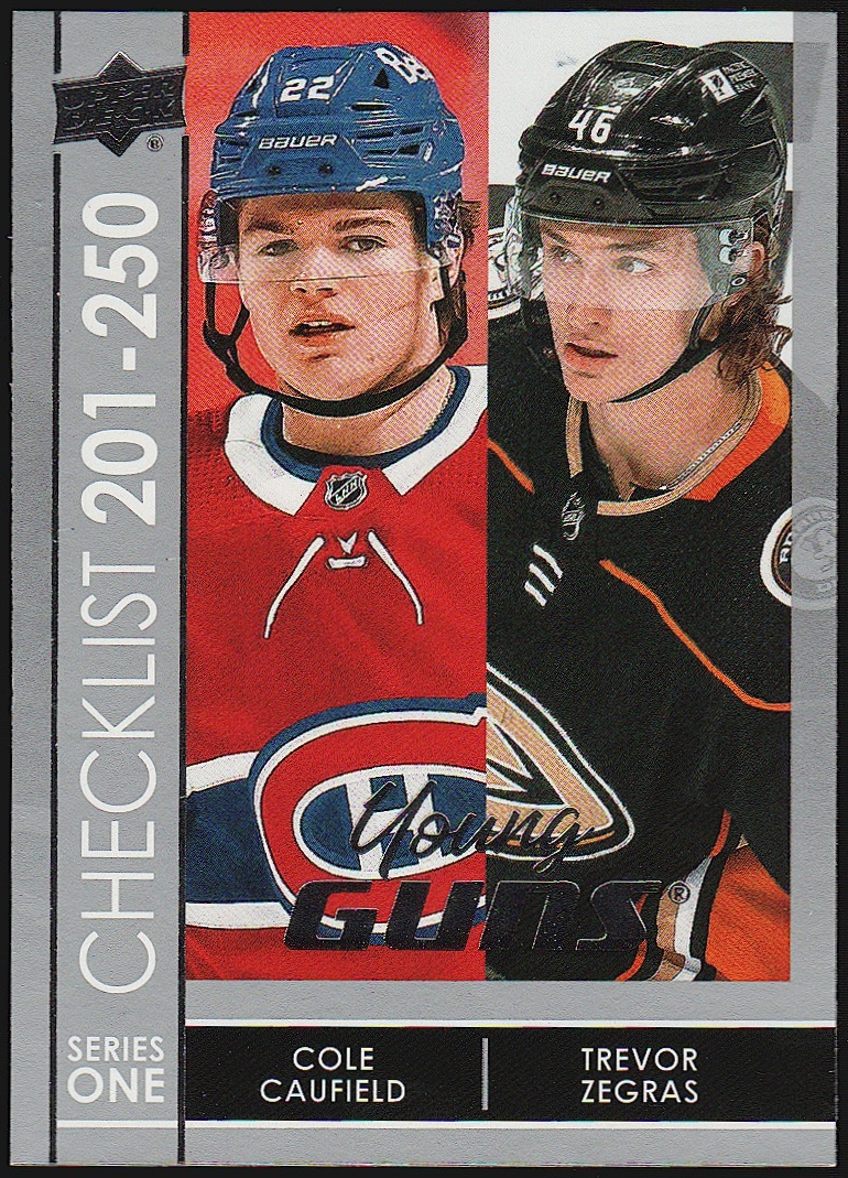 2021-22 Upper Deck #250 Cole Caufield/Trevor Zegras YG Checklist (image for) 2021-22 Upper Deck #250 Cole Caufield/Trevor Zegras YG Checklist