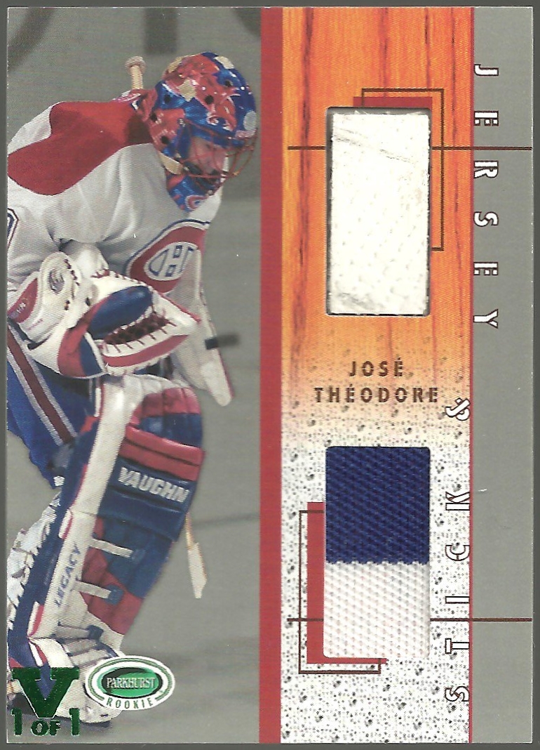 (image for) 2003-04 Parkhurst Rookie Jersey and Sticks #SJ22 Jose Theodore