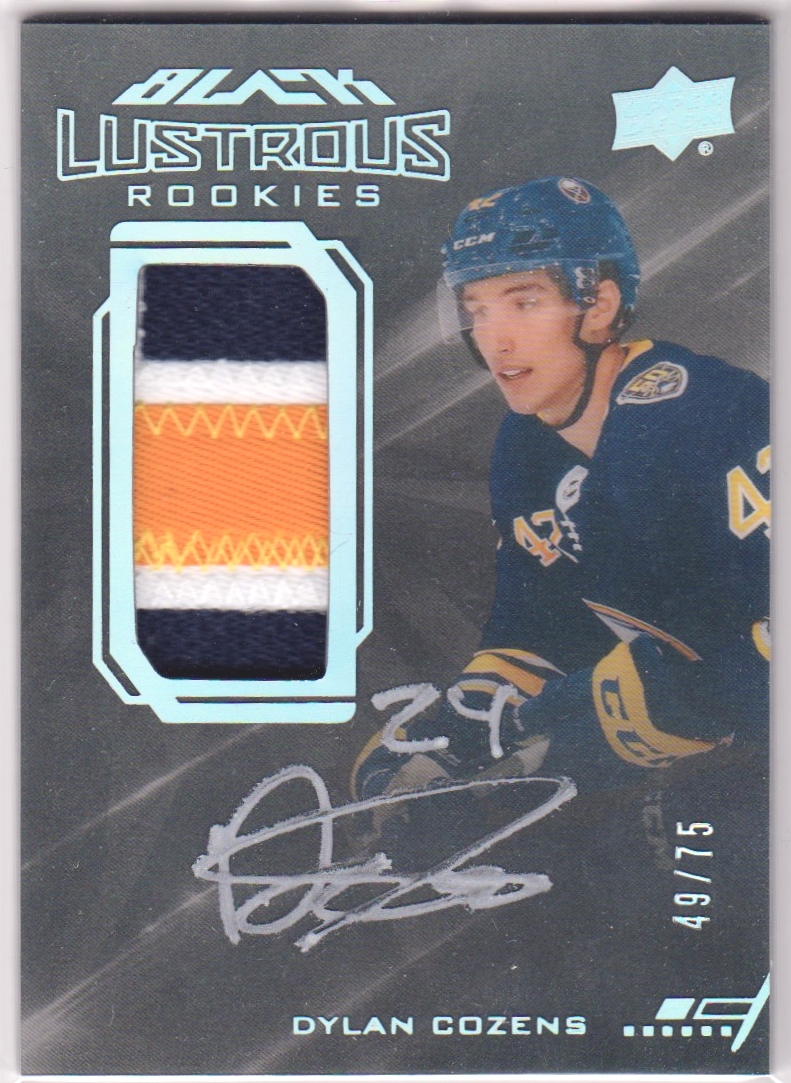 2020-21 UD Black PATCH Autographs #LPADC Dylan Cozens 49/75 RC (image for) 2020-21 UD Black PATCH Autographs #LPADC Dylan Cozens 49/75 RC
