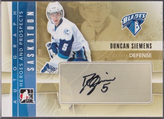 2011-12 ITG Heroes and Prospects Autographs #ADSI Duncan Siemens (image for) 2011-12 ITG Heroes and Prospects Autographs #ADSI Duncan Siemens