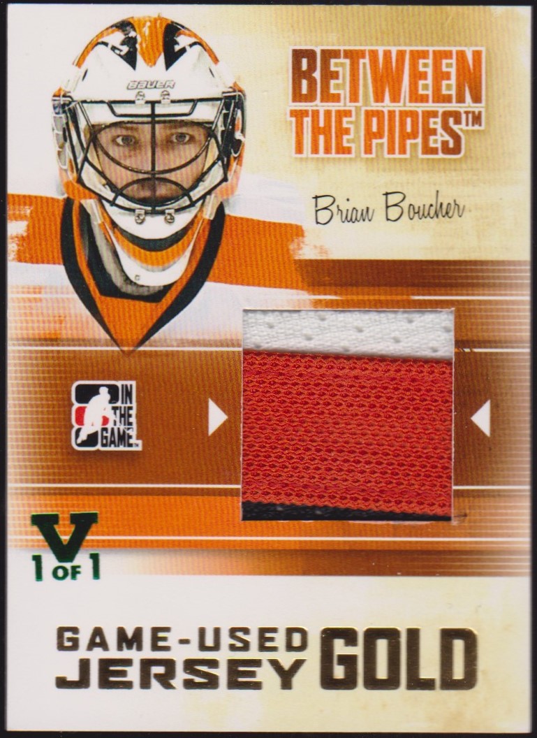 2010-11 Between The Pipes Jerseys Gold #M02 Brian Boucher 1/1 (image for) 2010-11 Between The Pipes Jerseys Gold #M02 Brian Boucher 1/1