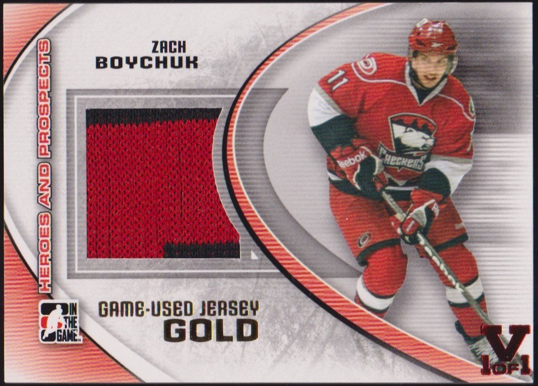 2011-12 ITG Heroes and Prospects Jerseys Gold #M01 Zach Boychuk (image for) 2011-12 ITG Heroes and Prospects Jerseys Gold #M01 Zach Boychuk