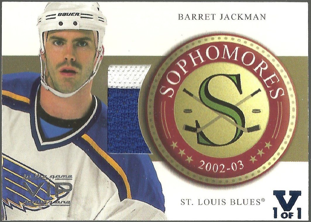 2003-04 ITG VIP Sophomores #3 Barret Jackman Vault 1/1 (image for) 2003-04 ITG VIP Sophomores #3 Barret Jackman Vault 1/1