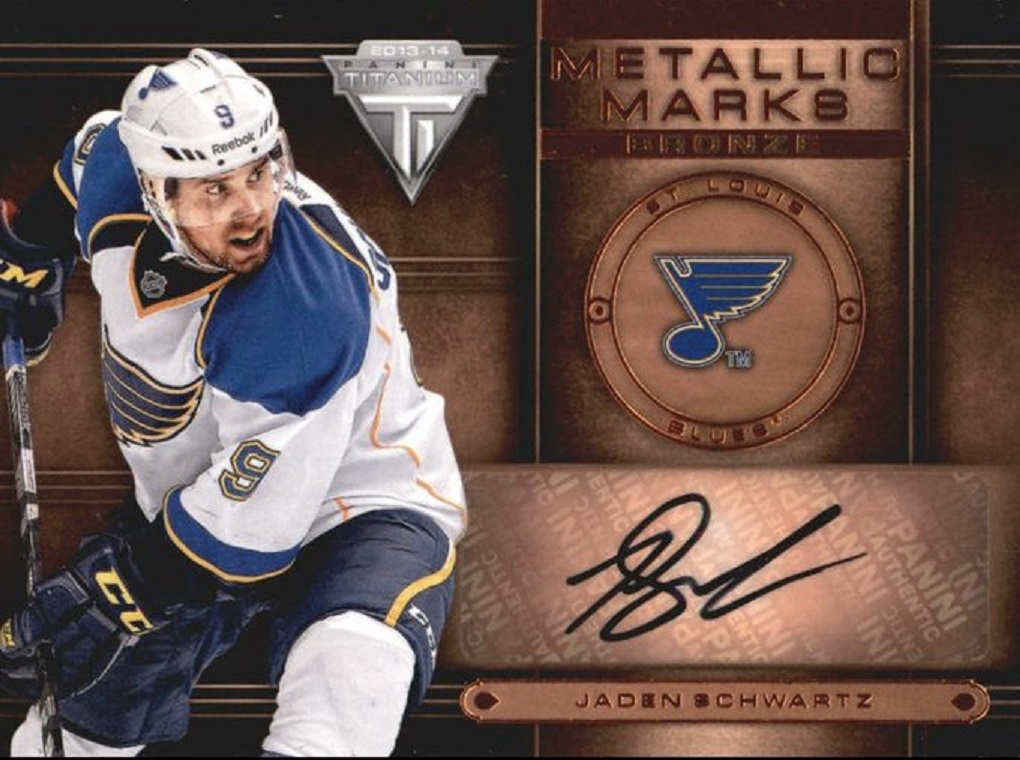 2013-14 Panini Titanium Metallic Marks #MM2 Jaden Schwartz AUTO (image for) 2013-14 Panini Titanium Metallic Marks #MM2 Jaden Schwartz AUTO