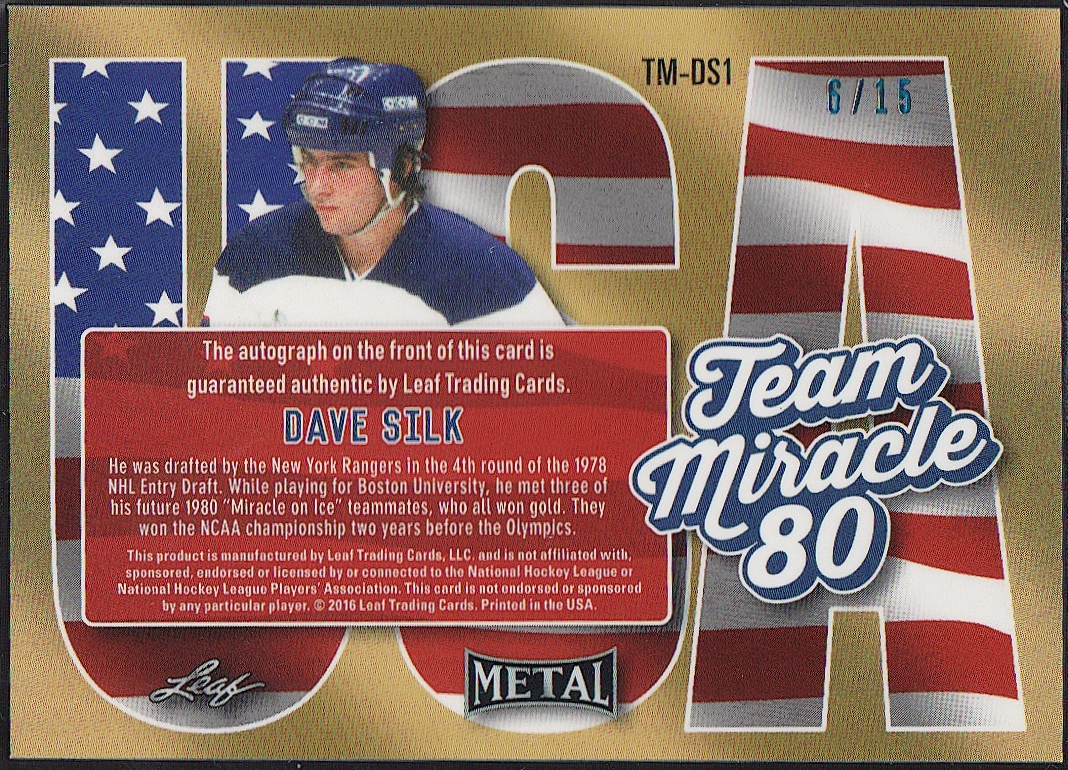 (image for) 2015-16 Leaf Metal Team Miracle Prismatic Blue #TMDS1 Dave Silk